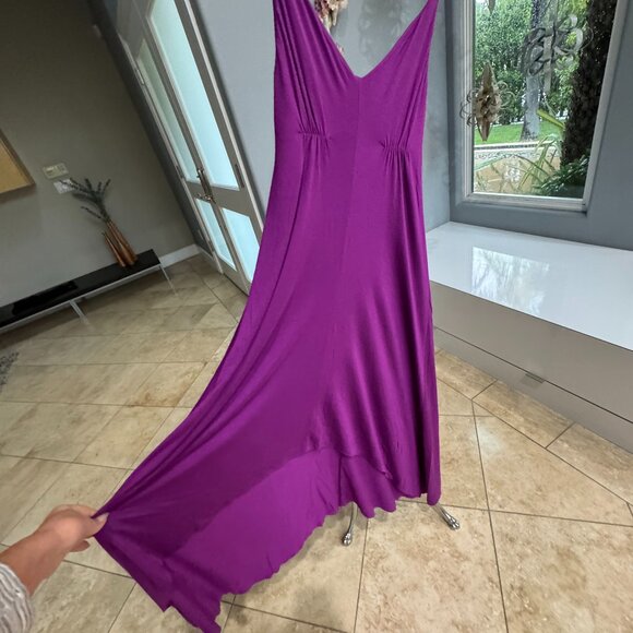 Aqua Lipstick Magenta Asymmetrical Flowy Maxi Midi Dress - Picture 10 of 11